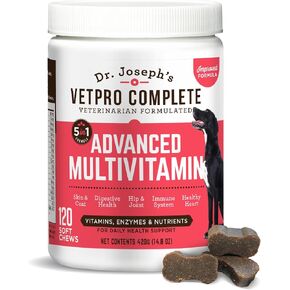 Dr. Joseph's VetPro Complete Multivitamin Dog Supplement, 120 Count (Large Dog 60 Day Supply), 5in1 Chew with Vitamins, Enzymes & Nutrients, Hip & Joint Health, Immune System & Allergy Support in Kuwait