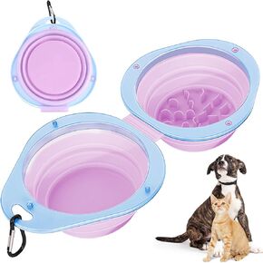 2-in-1 Purple Collapsible Dog Bowls with Carabiner in Kuwait