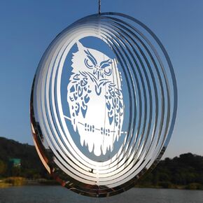 Owl Scarecrow Bird Deterren for Outside Patio Garden Porch Pool Window,16" Mirror High Reflective Bird Scare Devices Wind Spinners Outdoor Decor,Bird Reflectors to Keep Woodpecker Away from House in Kuwait