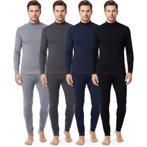 4 Set Thermal Underwear for Men Winter Soft High Collar Long Johns for Men Warm Base Layer Men Cold Weather Windproof Cotton Polyester Top Bottom Shirt Pants in Kuwait