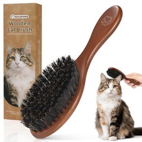Natural Boar Bristle Cat Brush, Soft Pet Grooming Brush with Wooden Handle for Reduce Shedding, Pet Hair Brush for Dogs & Cats in Kuwait