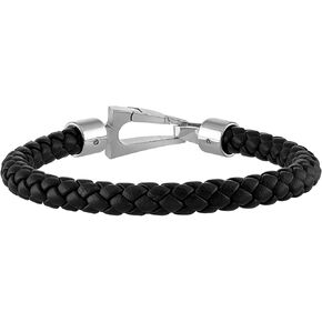 Bulova Men's Jewelry Marine Star Black Leather Braided Bracelet in Saudi Arabia