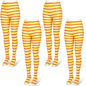 Toulite 4 Pairs Halloween Striped Tights for Women Stretchy Legging High Tights Stockings Halloween Cosplay Costume Party in Kuwait