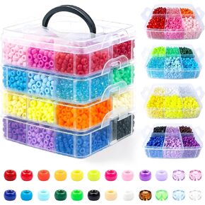 Pony Beads Bulk for Jewelry Making, 30+ Colorful 10000+Perler Beads for Bracelets, Necklaces & Crafts, Premium Plastic Beads Kit in Kuwait