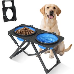 Foldable Elevated Dog Bowl Holder with 2 Large 58oz Stainless Steel Bowls, 10.2" Tall Raised Dog Bowl Stand for Medium/Large Breeds, Indoor and Outdoor Use in Saudi Arabia