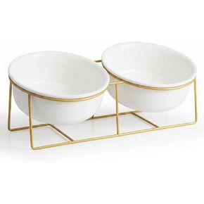 Elevated Dog Bowl Set of 2 - Double Glass Bowls with Gold Iron Stand - Raised Dishes Comfortable Feeding - Ideal for Small to Medium Sized Dogs in Kuwait