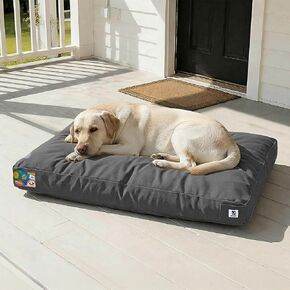 Sytopia 42 Inch Indestructible Dog Bed for Aggressive Chewers, Chew Proof Durable Outdoor Canvas Pet Crate Mat with Waterproof Washable Removable Cover, Indoor Patio Pet Pad for Crate, Dark Grey in Kuwait
