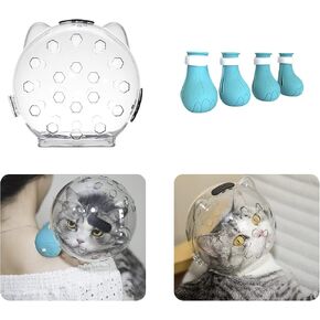 Cat Muzzle for Grooming with Silicone Claw Cover, Adjustable Cat Hood Mask for Bathing Shaving Pet Tools, Anti Bite Air Bubble Helmet in Kuwait