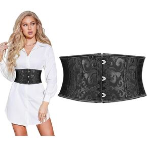 SUOSDEY Jacquard Corset Belt for Women Underbust Boned Lace Up Bustier Waspie Belt Renaissance Steampunk Pirate Corset in Saudi Arabia