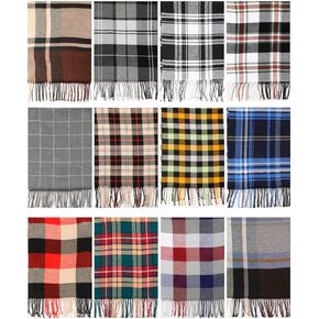 JaGely 12 Pcs Winter Buffalo Plaid Scarf Tartan Tassel Checkered Scarves Cashmere Scarves Wrap for Women Men Kid in Kuwait