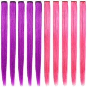 Pink Purple Hair Extensions Clip in,10PCS 20'' Synthetic Hairpieces in Kuwait