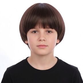 Black Bowl Cut Wig for Kids Black Bob Wig Boys Mushroom Wigs Halloween Costume Funny Wigs in Kuwait