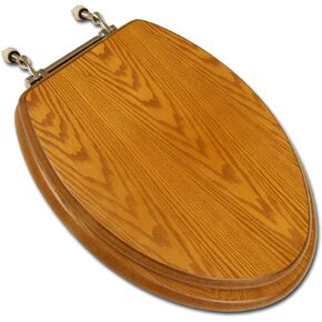 Comfort Seats C3B2E115BN Decorative Oak Wood Elongated Toilet Seat with Brushed Nickel Hinges, American Cherry in Kuwait