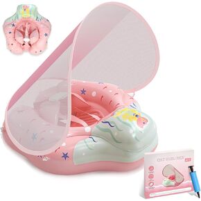 Baby Pool Float with Canopy, Inflatable Infant Swim Float with Safety Seat & Sponge Support, UPF50+ Sun Protection for 3–36 Months, Toddler Water Float for Pool & Beach in Saudi Arabia