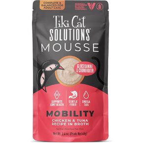 Tiki Cat Solutions Mobility Mousse, Chicken & Tuna Recipe in Broth, Formulated to Support Healthy Joints, Functional Wet Cat Food, 2.4 oz. Pouch (12 Count) in Saudi Arabia