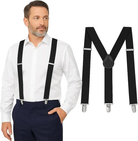 Suspenders for Men - Adjustable Size Elastic 1 inch Wide Y Shape Costume Suspenders Women Mens Suspenders Heavy Duty Clips in Kuwait