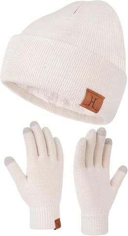 Winter Warm Beanie Hat Touchscreen Gloves Set, Soft Skull Cap Gloves Set for Men and Women with Warm Knit Fleece Lined in Kuwait