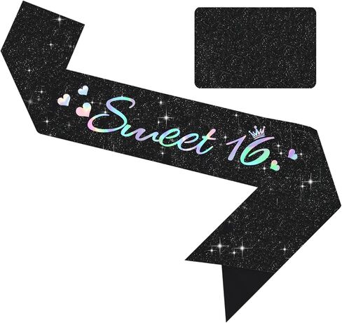Vuzvuv Black Glitter Sweet 16 Sash with Pink Fonts in Saudi Arabia