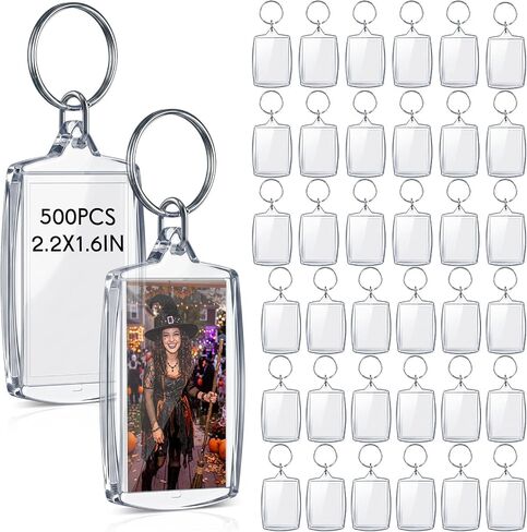 800 Pcs Acrylic Photo Frame Keyring Clear Picture Keychains Bulk Photo Insert Keychains Rectangle Photo Keychain with Split Ring Blank Keyrings for DIY Crafts Family School Gifts, 2.2 x 1.6 Inch in Kuwait