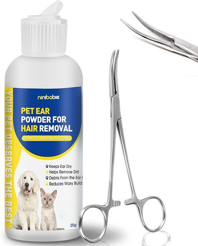 Dog Ear Hair Removal Kit with Ear Powder, Finger Wipes & Forceps in Kuwait