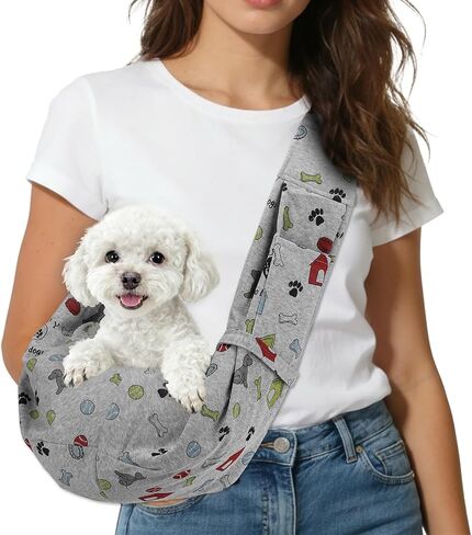Dog Sling Carrier Shoulder Bag for Small Dogs and Cats Gray in Kuwait