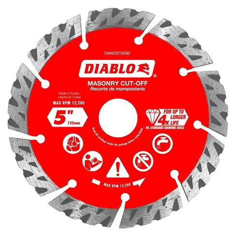Diablo Diamond Segmented Turbo Masonry Cut-Off Blade for Concrete, Brick and Block - 5" Diameter, 2.4mm Kerf, 12200 Max RPM - DMADST0500 in Saudi Arabia