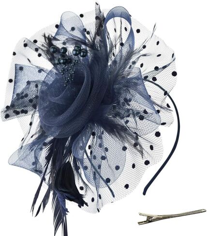 DRESHOW Fascinators Hat Flower Mesh Ribbons Feathers on a Headband and a Clip Tea Party Headwear for Girls and Women in Kuwait