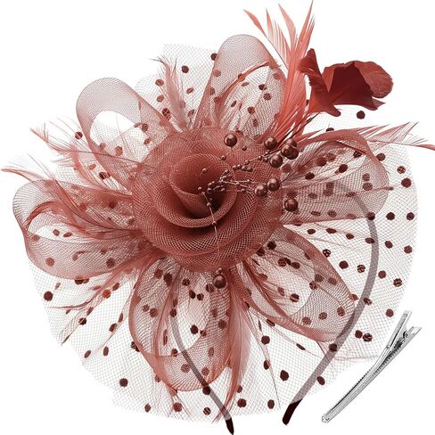 DRESHOW Fascinators Hat Flower Mesh Ribbons Feathers on a Headband and a Clip Tea Party Headwear for Girls and Women in Kuwait