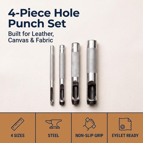 4-Piece Set Grommets Hole Punch, (1/8, 1/4, 3/8, 1/2 inch) Steel Hollow Leather Punch Set, Accessory for The ASDFGHT Grommet Tool Kit in Saudi Arabia