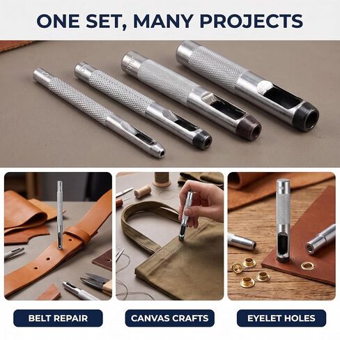 4-Piece Set Grommets Hole Punch, (1/8, 1/4, 3/8, 1/2 inch) Steel Hollow Leather Punch Set, Accessory for The ASDFGHT Grommet Tool Kit in Saudi Arabia