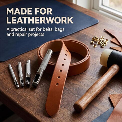4-Piece Set Grommets Hole Punch, (1/8, 1/4, 3/8, 1/2 inch) Steel Hollow Leather Punch Set, Accessory for The ASDFGHT Grommet Tool Kit in Saudi Arabia