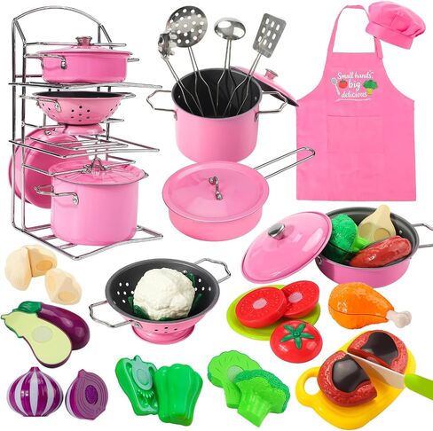 Liberry Kids Kitchen Pretend Play Set for Toddler with Toy Pot & Pan, Pink in Kuwait