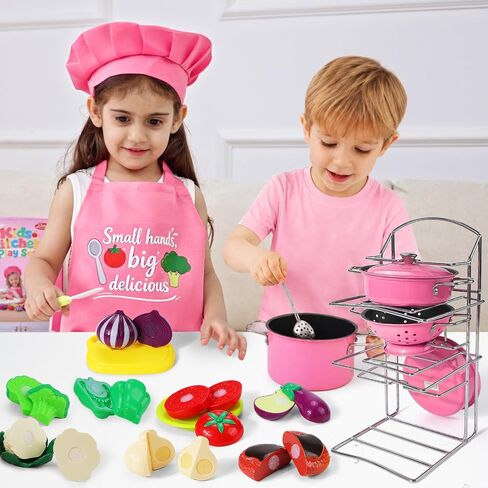 Liberry Kids Kitchen Pretend Play Set for Toddler with Toy Pot & Pan, Pink in Kuwait
