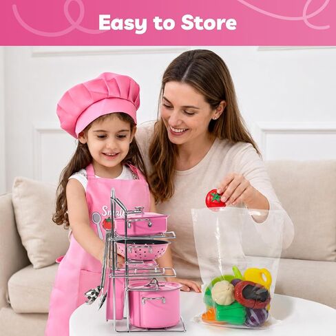 Liberry Kids Kitchen Pretend Play Set for Toddler with Toy Pot & Pan, Pink in Kuwait