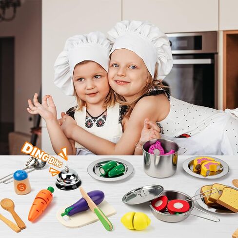 Juboury Play Kitchen Accessories, Stainless Steel Toddler Cooking Set in Kuwait