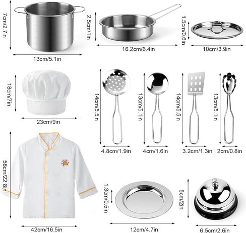 Juboury Play Kitchen Accessories, Stainless Steel Toddler Cooking Set in Kuwait