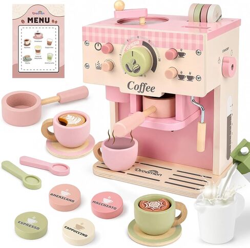 Toy Coffee Maker Wooden Kitchen Accessories for Kids Pretend Play, Green in Kuwait