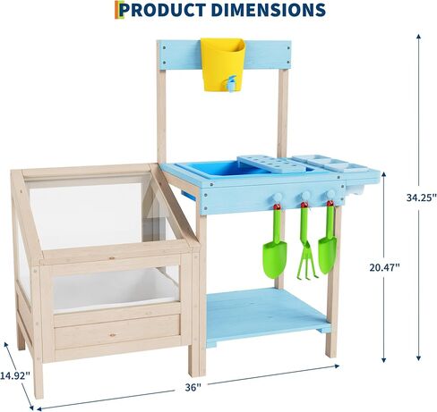 OUTLANE Mud Kitchen for Kids Ages 3+, Montessori Outdoor Potting Bench with Transparent Root Viewer, Removable Sink & Gardening Tools, STEM Educational Wooden Play Kitchen for Toddlers Boys Girls in Saudi Arabia