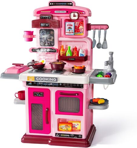 Kids Kitchen Playset, 26.7in Play Kitchen with Steam, Sound & Light in Kuwait