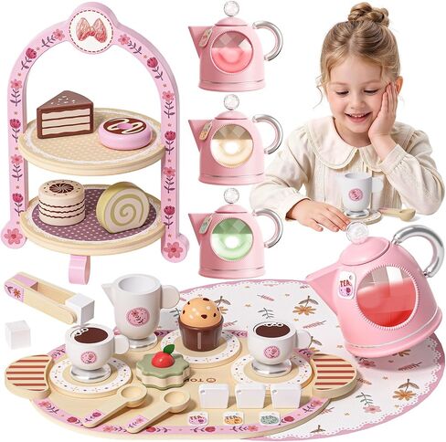 TOPBRIGHT Wooden Tea Sets for Toddlers 3-5, Toys for 3 Year Old Girl Gifts in Saudi Arabia