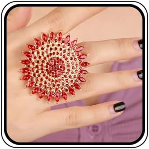 YERTTER Boho Colorful Thick Big Round Gemstone Ring Crystal Ethnic Ring Women Statement Vintage Ring Adjustable Chic Rhinestone Band Ring for Wedding Women Brides in Kuwait