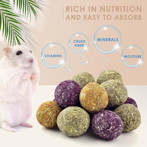 Bissap Bunny Chew Toys 15PCS, 100% Natural Flowers Flavored Timothy Hay Balls Rabbit Chew Treats for Hamster Guinea Pigs Rats Chinchillas Gerbils and Other Small Animals Teeth Care in Saudi Arabia