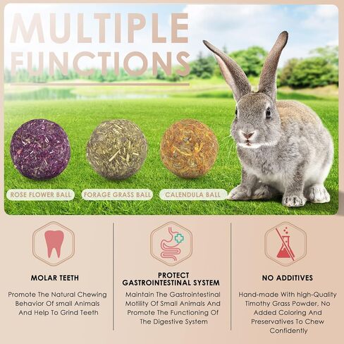 Bissap Bunny Chew Toys 15PCS, 100% Natural Flowers Flavored Timothy Hay Balls Rabbit Chew Treats for Hamster Guinea Pigs Rats Chinchillas Gerbils and Other Small Animals Teeth Care in Saudi Arabia