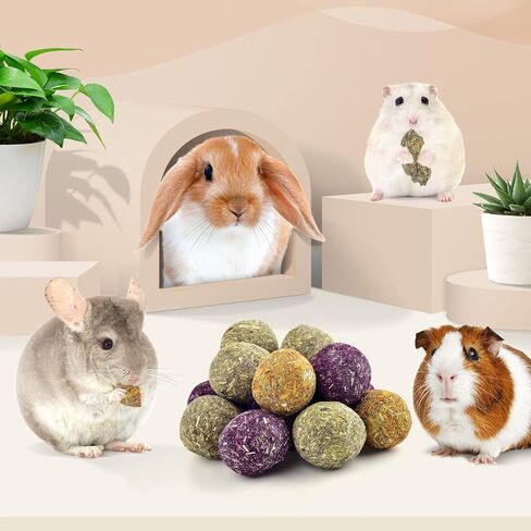 Bissap Bunny Chew Toys 15PCS, 100% Natural Flowers Flavored Timothy Hay Balls Rabbit Chew Treats for Hamster Guinea Pigs Rats Chinchillas Gerbils and Other Small Animals Teeth Care in Saudi Arabia