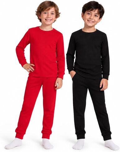 ONLY BOYS’ Thermal Underwear Set – 4 Piece Waffle Knit Top and Long Johns (2T-16) in Kuwait