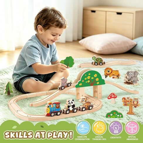 BeAndge Animal Wooden Train Set, Toddler Train Track Set for Boys Girls in Kuwait