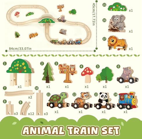 BeAndge Animal Wooden Train Set, Toddler Train Track Set for Boys Girls in Kuwait
