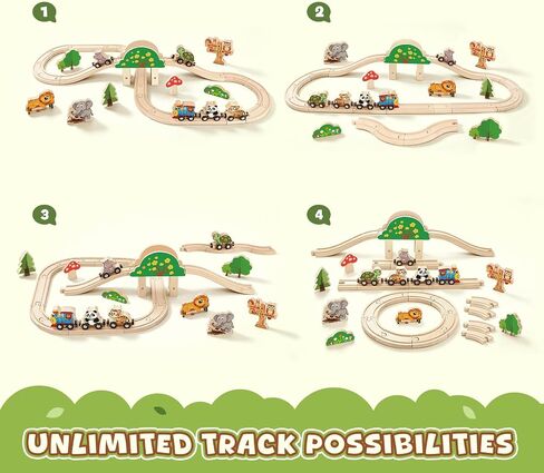 BeAndge Animal Wooden Train Set, Toddler Train Track Set for Boys Girls in Kuwait