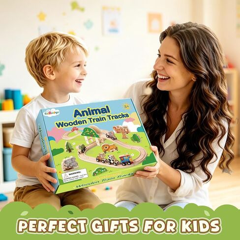 BeAndge Animal Wooden Train Set, Toddler Train Track Set for Boys Girls in Kuwait