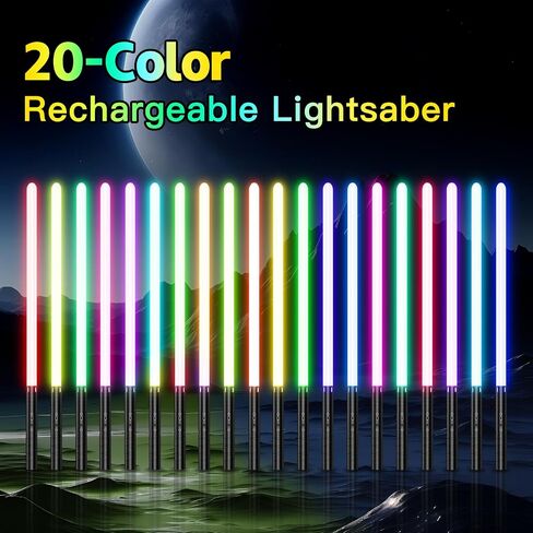 2 Pack 20-Color Lightsabers for Kids - Upgraded 2-in-1 Set with 4 Modes, 3 Sound Effects, Ideal for Halloween Cosplay, Christmas & Birthdays, Rechargeable in Kuwait